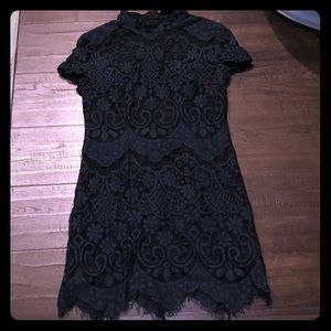 Mock neck green lace dress